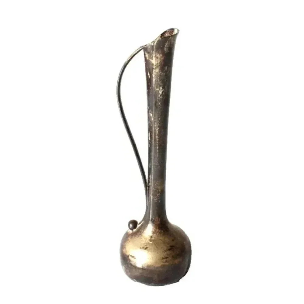 Vtg M H Hong Kong Bud Vase Pitcher w Handle Silver Electroplate Zinc